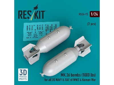 Mk.36 Bombs (1000 Lbs) For All Us Navy & Raf Of Ww2 & Korean War (2 Pcs) (3d Printed) - image 1