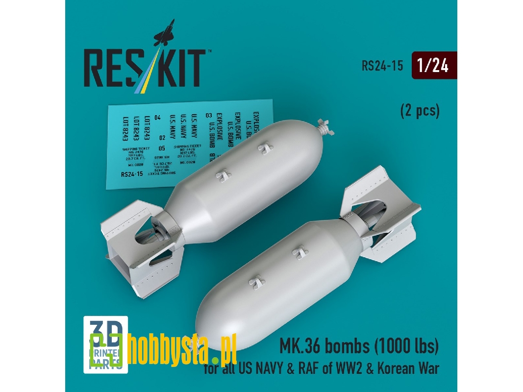 Mk.36 Bombs (1000 Lbs) For All Us Navy & Raf Of Ww2 & Korean War (2 Pcs) (3d Printed) - image 1