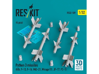 Python 3 Missiles (4pcs) (Kfir, F-15, F-16, Mig-21, Mirage F.1, Jf-17, Fc-1) (3d Printed) - image 1