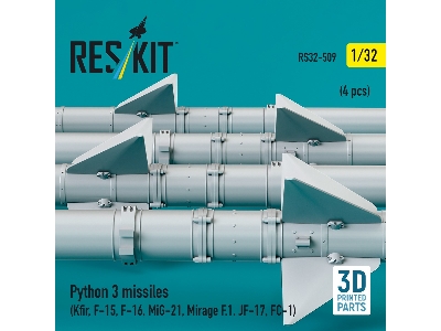 Python 3 Missiles (4pcs) (Kfir, F-15, F-16, Mig-21, Mirage F.1, Jf-17, Fc-1) (3d Printed) - image 2