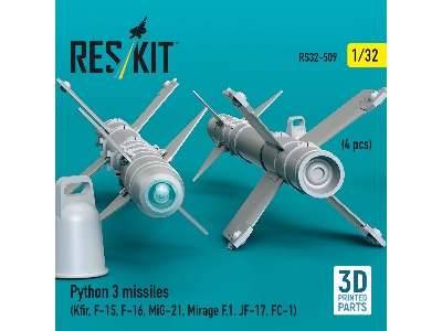 Python 3 Missiles (4pcs) (Kfir, F-15, F-16, Mig-21, Mirage F.1, Jf-17, Fc-1) (3d Printed) - image 3