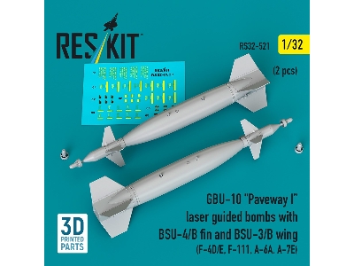 Gbu-10 'paveway I' Laser Guided Bombs With Bsu-4/B Fin And Bsu-3/B Wing (2pcs) (F-4d/E, F-111, A-6a, A-7e) (3d Printed) - image 