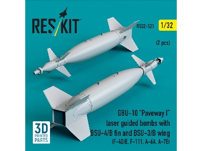 Gbu-10 'paveway I' Laser Guided Bombs With Bsu-4/B Fin And Bsu-3/B Wing (2pcs) (F-4d/E, F-111, A-6a, A-7e) (3d Printed) - image 