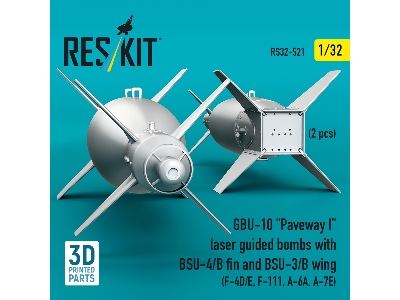 Gbu-10 'paveway I' Laser Guided Bombs With Bsu-4/B Fin And Bsu-3/B Wing (2pcs) (F-4d/E, F-111, A-6a, A-7e) (3d Printed) - image 