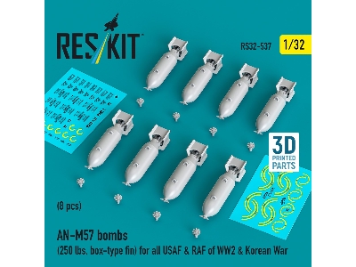 An-m57 Bombs (250 Lbs, Box-type Fin) For All Usaf & Raf Of Ww2 & Korean War (8pcs) (3d Printed) - image 1