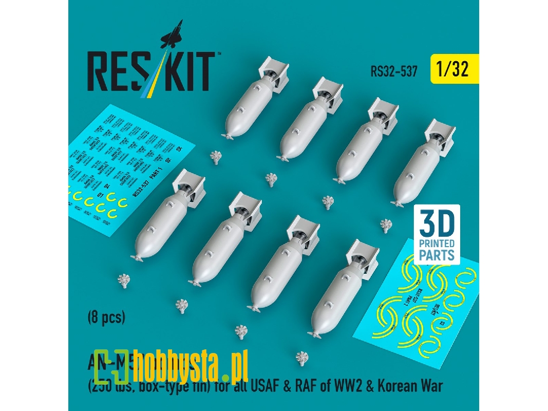 An-m57 Bombs (250 Lbs, Box-type Fin) For All Usaf & Raf Of Ww2 & Korean War (8pcs) (3d Printed) - image 1