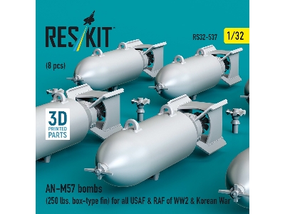 An-m57 Bombs (250 Lbs, Box-type Fin) For All Usaf & Raf Of Ww2 & Korean War (8pcs) (3d Printed) - image 2