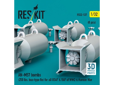 An-m57 Bombs (250 Lbs, Box-type Fin) For All Usaf & Raf Of Ww2 & Korean War (8pcs) (3d Printed) - image 3