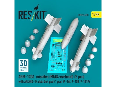 Agm-130a Missiles (Mk84 Warhead) (2pcs) With An/Axq-14 Data Link Pod (1pc) (F-16i, F-15e, F-111f) (3d Printed) - image 1