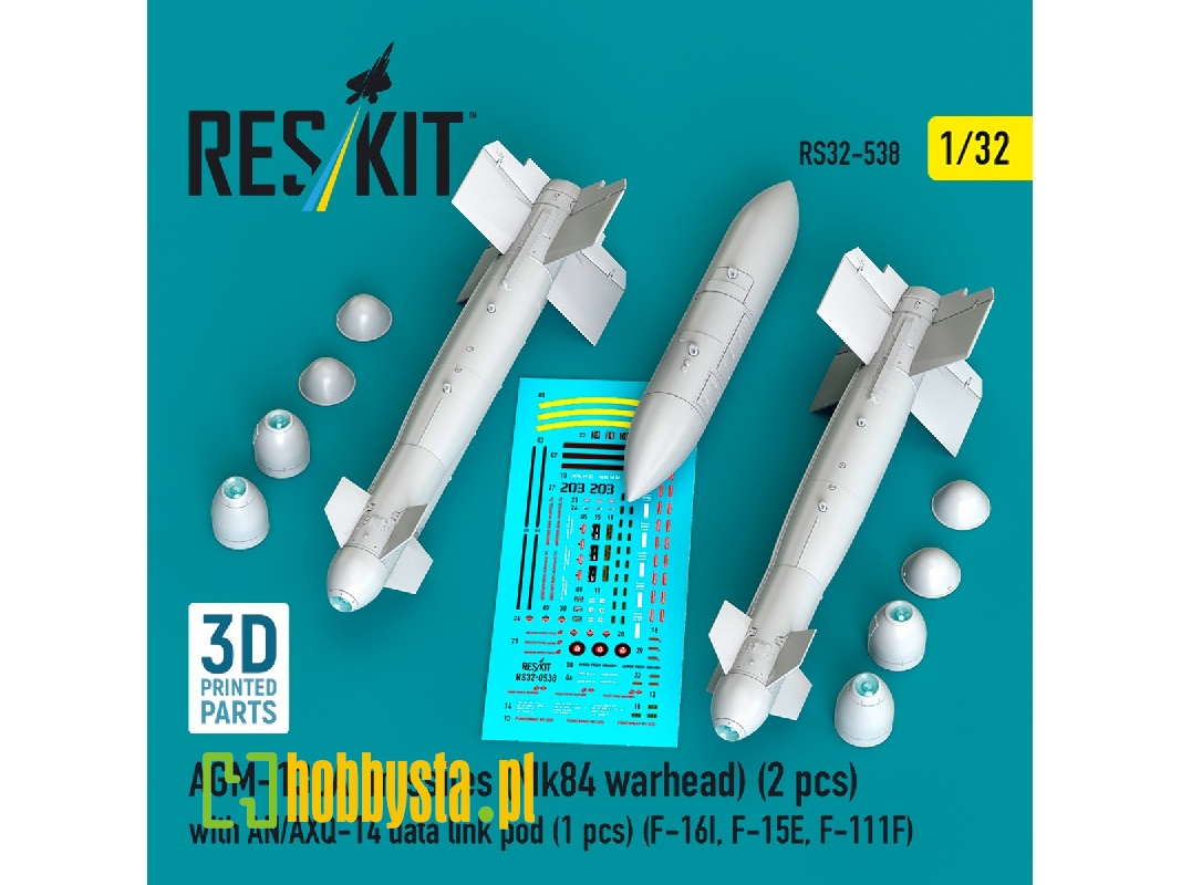 Agm-130a Missiles (Mk84 Warhead) (2pcs) With An/Axq-14 Data Link Pod (1pc) (F-16i, F-15e, F-111f) (3d Printed) - image 1 Agm-130a Missiles (Mk84 Warhead) (2pcs) With An/Axq-14 Data Link Pod (1pc) (F-16i, F-15e, F-111f) (3d Printed) - image 1