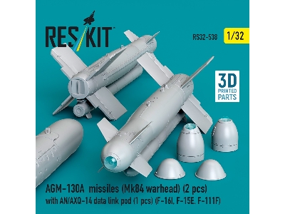 Agm-130a Missiles (Mk84 Warhead) (2pcs) With An/Axq-14 Data Link Pod (1pc) (F-16i, F-15e, F-111f) (3d Printed) - image 2