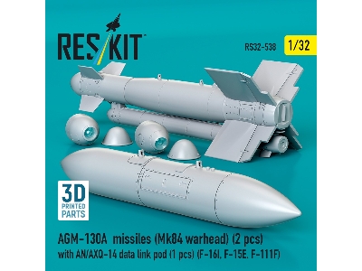 Agm-130a Missiles (Mk84 Warhead) (2pcs) With An/Axq-14 Data Link Pod (1pc) (F-16i, F-15e, F-111f) (3d Printed) - image 3