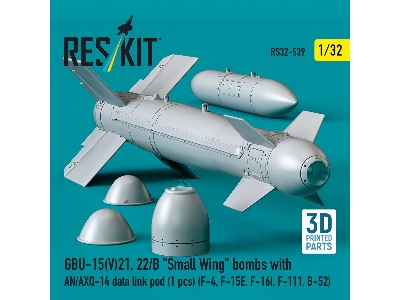 Gbu-15(V)21, 22/B 'small Wing' Bombs (2pcs) With An/Axq-14 Data Link Pod (1pc) (F-4, F-15e, F-16i, F-111, B-52) (3d Printed) - i