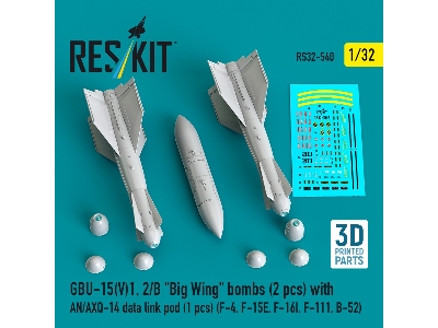 Gbu-15(V)1, 2/B 'big Wing' Bombs (2pcs) With An/Axq-14 Data Link Pod (1pc) (F-4, F-15e, F-16i, F-111, B-52) (3d Printed) - image