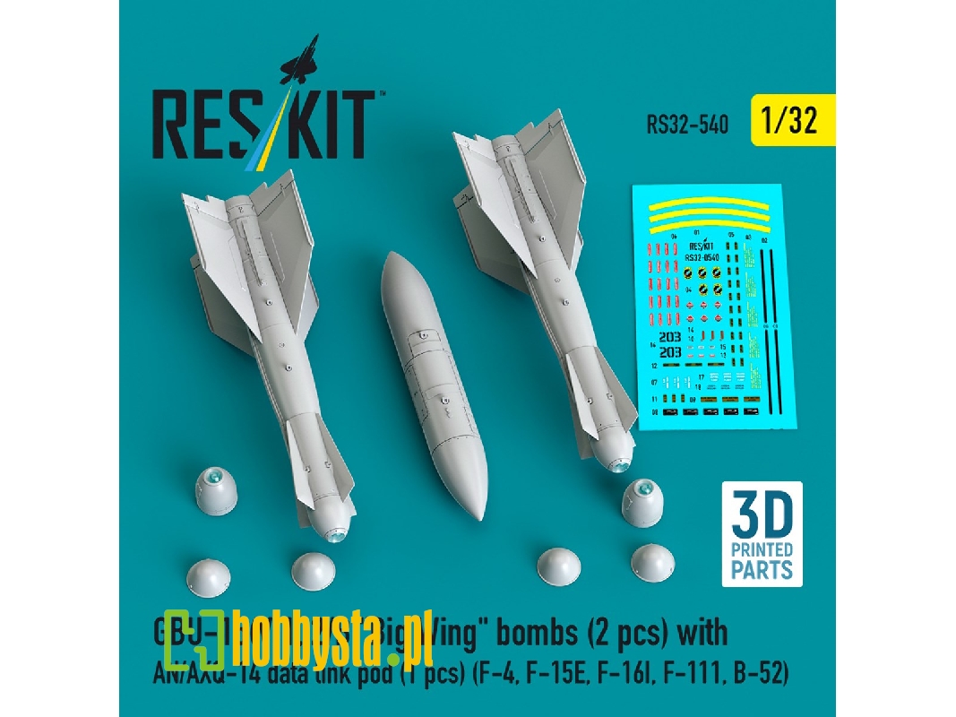 Gbu-15(V)1, 2/B 'big Wing' Bombs (2pcs) With An/Axq-14 Data Link Pod (1pc) (F-4, F-15e, F-16i, F-111, B-52) (3d Printed) - image Gbu-15(V)1, 2/B 'big Wing' Bombs (2pcs) With An/Axq-14 Data Link Pod (1pc) (F-4, F-15e, F-16i, F-111, B-52) (3d Printed) - image