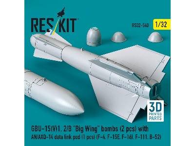 Gbu-15(V)1, 2/B 'big Wing' Bombs (2pcs) With An/Axq-14 Data Link Pod (1pc) (F-4, F-15e, F-16i, F-111, B-52) (3d Printed) - image