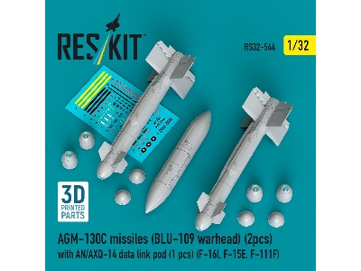 Agm-130c Missiles (Blu-109 Earhead) (2pcs) With An/Axq-14 Data Link Pod (1pc) (F-16i, F-15e, F-111f) (3d Printed) - image 1