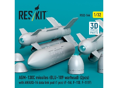 Agm-130c Missiles (Blu-109 Earhead) (2pcs) With An/Axq-14 Data Link Pod (1pc) (F-16i, F-15e, F-111f) (3d Printed) - image 2
