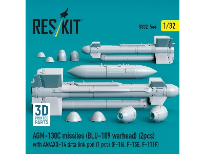Agm-130c Missiles (Blu-109 Earhead) (2pcs) With An/Axq-14 Data Link Pod (1pc) (F-16i, F-15e, F-111f) (3d Printed) - image 3