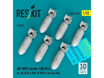 An-m58 Bombs (500 Lbs) For All Usaf & Raf Of Ww2 & Korean War (6pcs) (3d Printed) - image 1