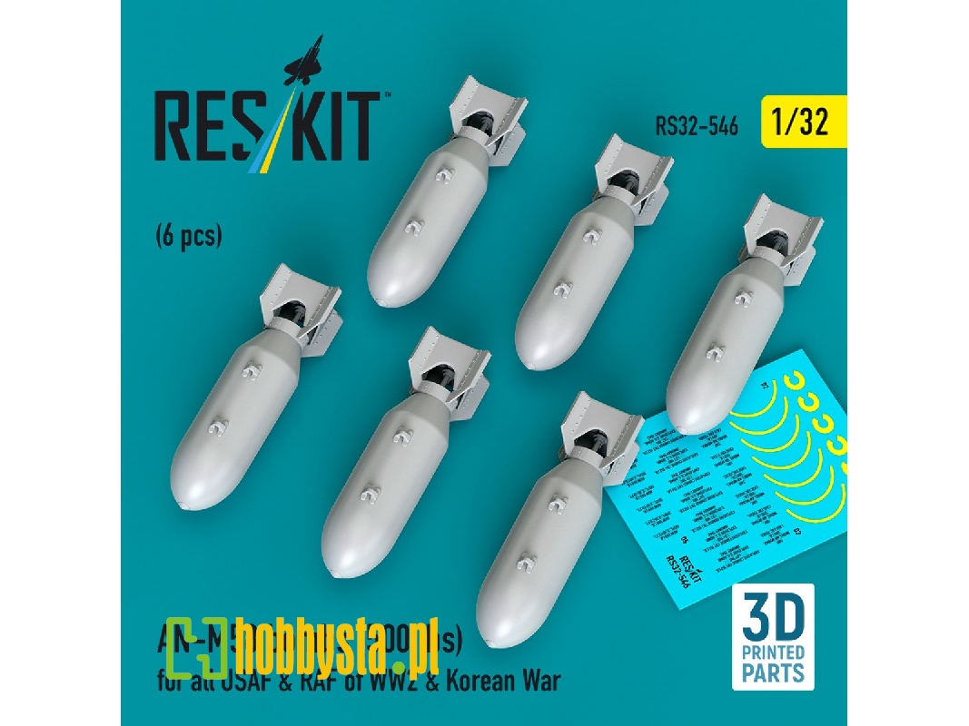 An-m58 Bombs (500 Lbs) For All Usaf & Raf Of Ww2 & Korean War (6pcs) (3d Printed) - image 1