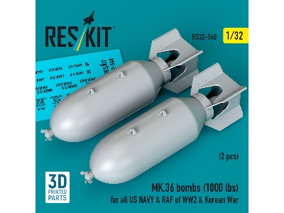 Mk.36 Bombs (1000 Lbs) For All Us Navy & Raf Of Ww2 & Korean War (2pcs) (3d Printed) - image 1