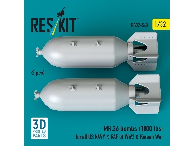 Mk.36 Bombs (1000 Lbs) For All Us Navy & Raf Of Ww2 & Korean War (2pcs) (3d Printed) - image 2