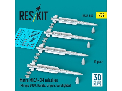 Matra Mica-em Missiles (4pcs) (Mirage 2000, Rafale, Gripen, Eurofighter) (3d Printed) - image 1