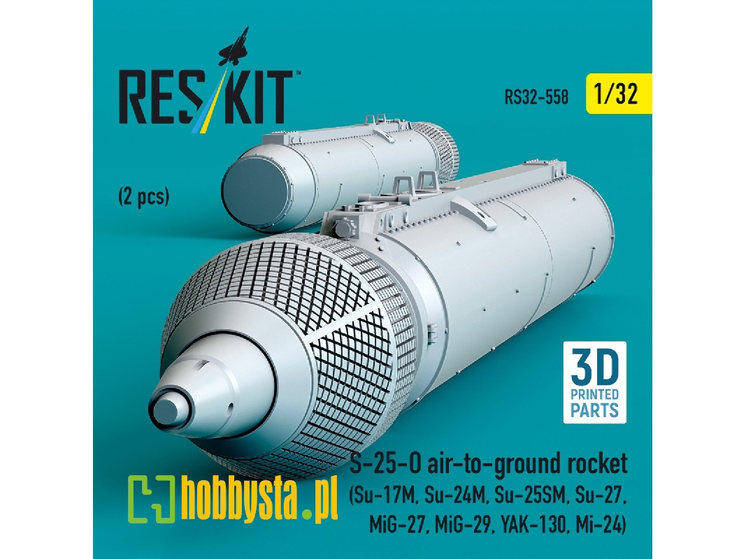 S-25-o Air-to-ground Rocket (2pcs) (Su-17m, Su-24m, Su-25sm, Su-27, Mig-27, Mig-29, Yak-130, Mi-24) (3d Printed) - image 1 S-25-o Air-to-ground Rocket (2pcs) (Su-17m, Su-24m, Su-25sm, Su-27, Mig-27, Mig-29, Yak-130, Mi-24) (3d Printed) - image 1