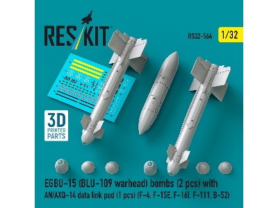 Egbu-15 (Blu-109 Warhead) Bombs (2pcs) With An/Axq-14 Data Link Pod (1pc) (F-4, F-15e, F-16i, F-111, B-52) (3d Printed) - image 