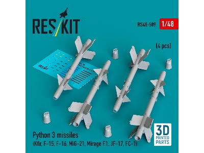 Python 3 Missiles (4pcs) (Kfir, F-15, F-16, Mig-21, Mirage F.1, Jf-17, Fc-1) (3d Printed) - image 1