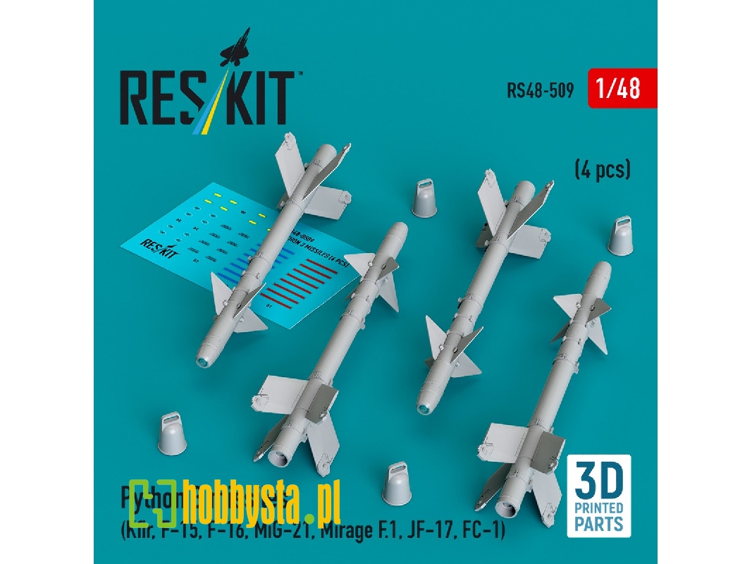 Python 3 Missiles (4pcs) (Kfir, F-15, F-16, Mig-21, Mirage F.1, Jf-17, Fc-1) (3d Printed) - image 1 Python 3 Missiles (4pcs) (Kfir, F-15, F-16, Mig-21, Mirage F.1, Jf-17, Fc-1) (3d Printed) - image 1