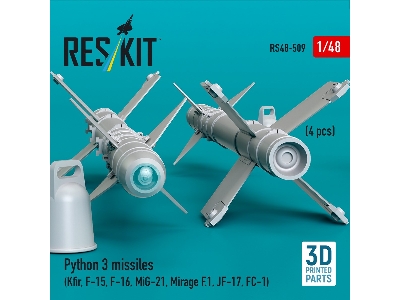Python 3 Missiles (4pcs) (Kfir, F-15, F-16, Mig-21, Mirage F.1, Jf-17, Fc-1) (3d Printed) - image 3