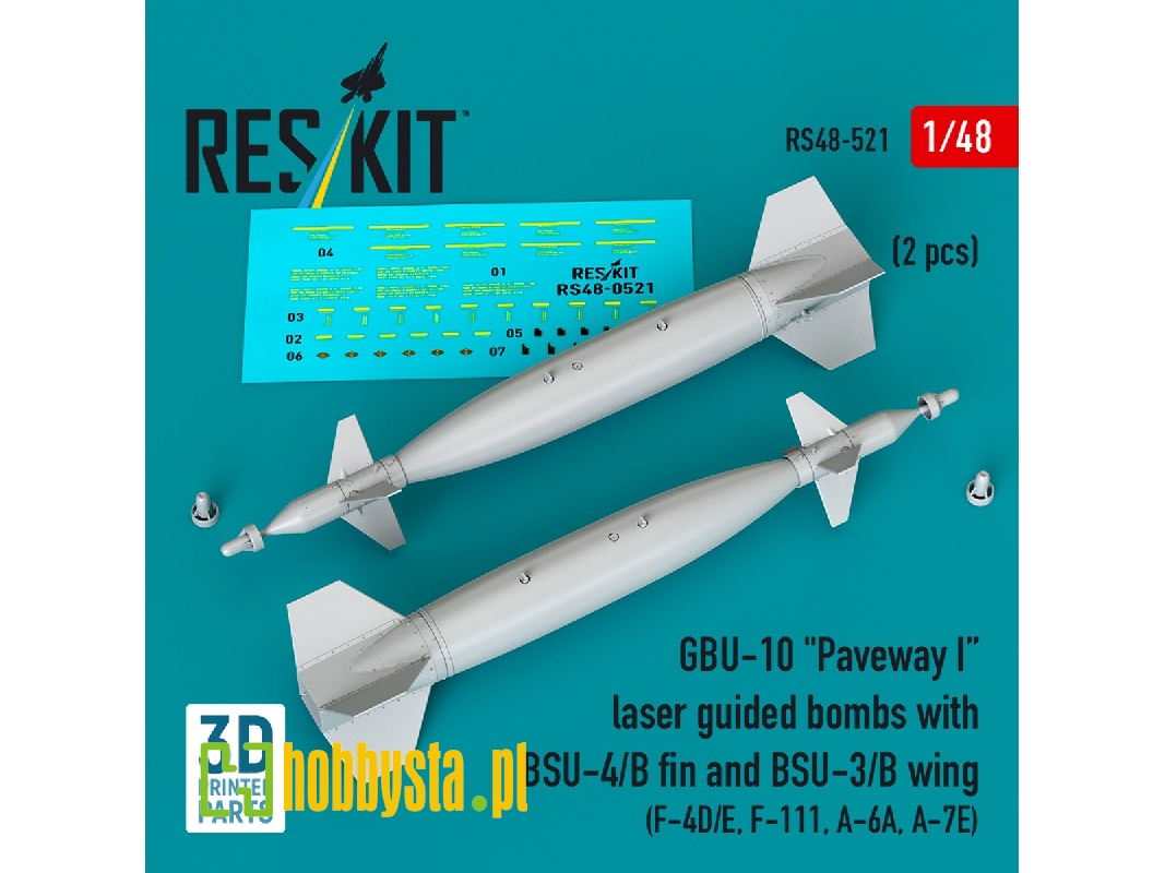 Gbu-10 'paveway I' Laser Guided Bombs With Bsu-4/B Fin And Bsu-3/B Wing (2pcs) (F-4d/E, F-111, A-6a, A-7e) (3d Printed) - image 