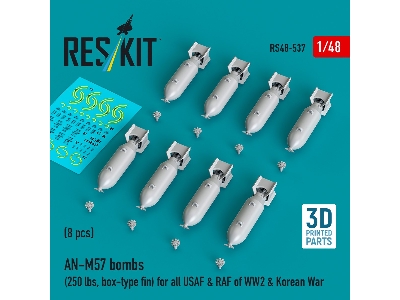 An-m57 Bombs (250 Lbs, Box-type Fin) For All Usaf & Raf Of Ww2 & Korean War (8pcs) (3d Printed) - image 1