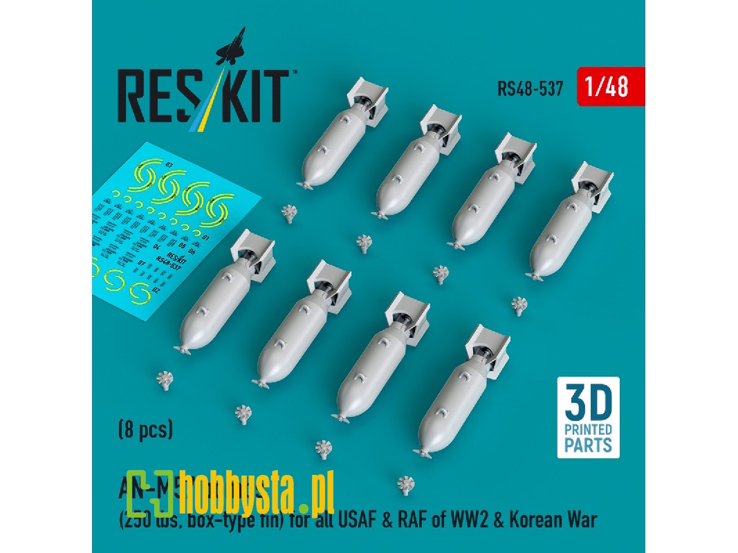 An-m57 Bombs (250 Lbs, Box-type Fin) For All Usaf & Raf Of Ww2 & Korean War (8pcs) (3d Printed) - image 1
