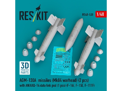 Agm-130a Missiles (Mk84 Warhead) (2pcs) With An/Axq-14 Data Link Pod (1pc) (F-16i, F-15e, F-111f) (3d Printed) - image 1