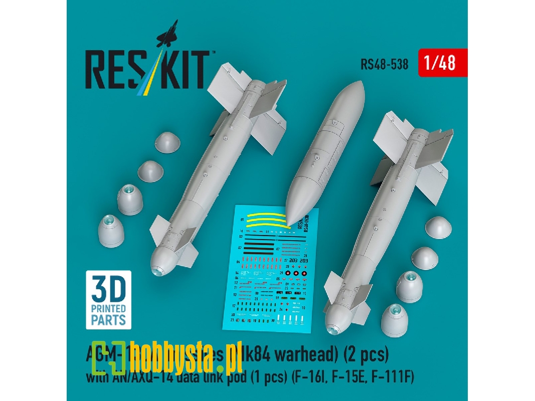 Agm-130a Missiles (Mk84 Warhead) (2pcs) With An/Axq-14 Data Link Pod (1pc) (F-16i, F-15e, F-111f) (3d Printed) - image 1