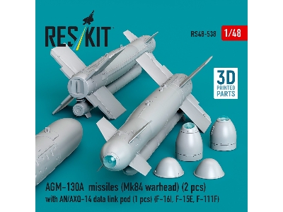 Agm-130a Missiles (Mk84 Warhead) (2pcs) With An/Axq-14 Data Link Pod (1pc) (F-16i, F-15e, F-111f) (3d Printed) - image 2