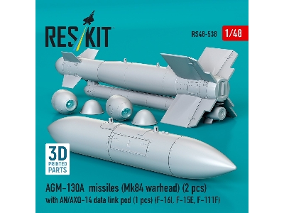 Agm-130a Missiles (Mk84 Warhead) (2pcs) With An/Axq-14 Data Link Pod (1pc) (F-16i, F-15e, F-111f) (3d Printed) - image 3