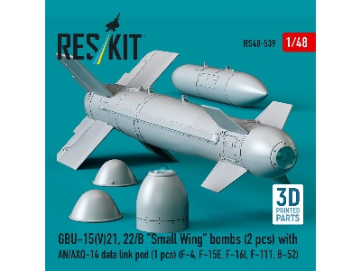Gbu-15(V)21, 22/B 'small Wing' Bombs (2pcs) With An/Axq-14 Data Link Pod (1pc) (F-4, F-15e, F-16i, F-111, B-52) (3d Printed) - i