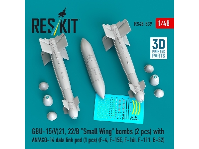 Gbu-15(V)21, 22/B 'small Wing' Bombs (2pcs) With An/Axq-14 Data Link Pod (1pc) (F-4, F-15e, F-16i, F-111, B-52) (3d Printed) - i