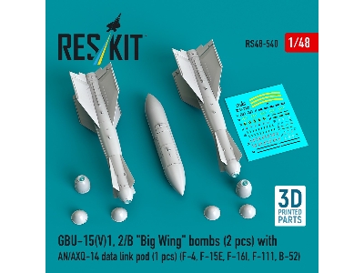 Gbu-15(V)1, 2/B 'big Wing' Bombs (2pcs) With An/Axq-14 Data Link Pod (1pc) (F-4, F-15e, F-16i, F-111, B-52) (3d Printed) - image