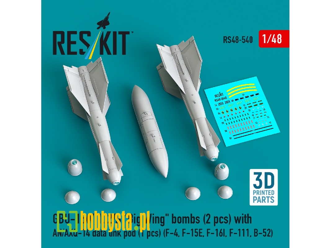 Gbu-15(V)1, 2/B 'big Wing' Bombs (2pcs) With An/Axq-14 Data Link Pod (1pc) (F-4, F-15e, F-16i, F-111, B-52) (3d Printed) - image