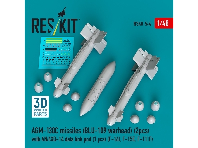 Agm-130c Missiles (Blu-109 Earhead) (2pcs) With An/Axq-14 Data Link Pod (1pc) (F-16i, F-15e, F-111f) (3d Printed) - image 1