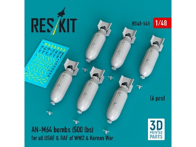 An-m64 Bombs (500 Lbs) For All Usaf & Raf Of Ww2 & Korean War (6pcs) (3d Printed) - image 1