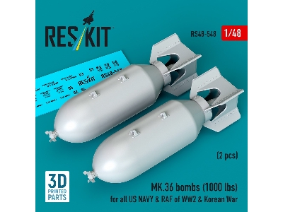 Mk.36 Bombs (1000 Lbs) For All Us Navy & Raf Of Ww2 & Korean War (2pcs) (3d Printed) - image 1