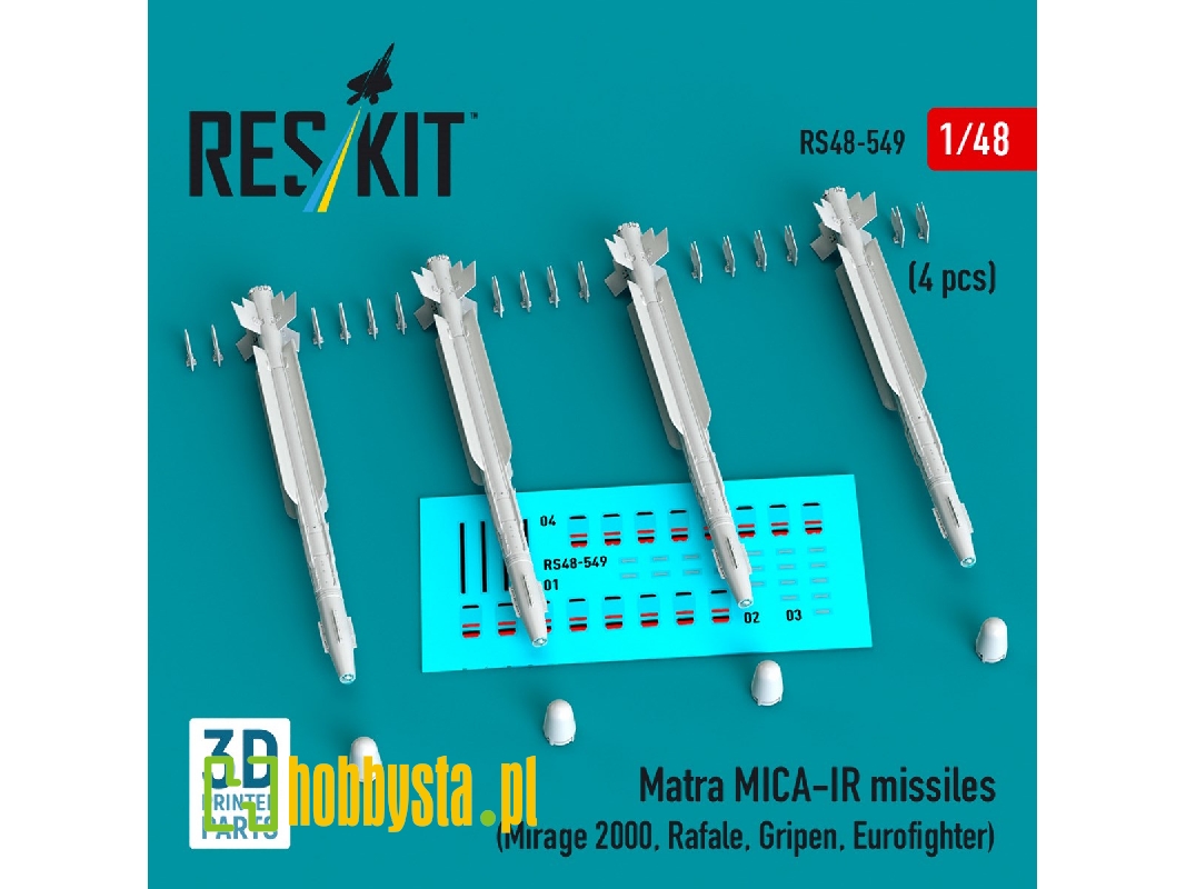 Matra Mica-ir Missiles (4pcs) (Mirage 2000, Rafale, Gripen, Eurofighter) (3d Printed) - image 1
