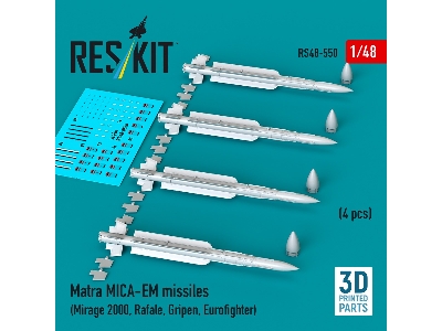 Matra Mica-em Missiles (4pcs) (Mirage 2000, Rafale, Gripen, Eurofighter) (3d Printed) - image 1