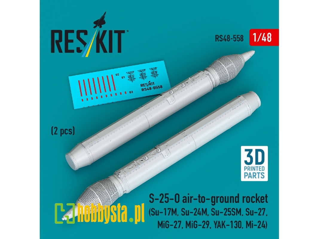 S-25-o Air-to-ground Rocket (2pcs) (Su-17m, Su-24m, Su-25sm, Su-27, Mig-27, Mig-29, Yak-130, Mi-24) (3d Printed) - image 1 S-25-o Air-to-ground Rocket (2pcs) (Su-17m, Su-24m, Su-25sm, Su-27, Mig-27, Mig-29, Yak-130, Mi-24) (3d Printed) - image 1